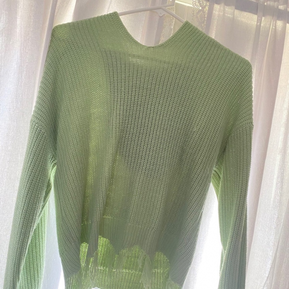 Crochet Sage Green Hooded Sweater